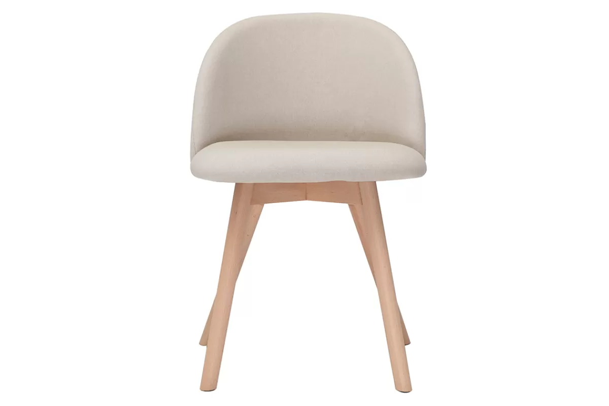 Miliboo Sillas Modernas-Set de 2 sillas nórdicas de tela beige y haya maciza CELESTE