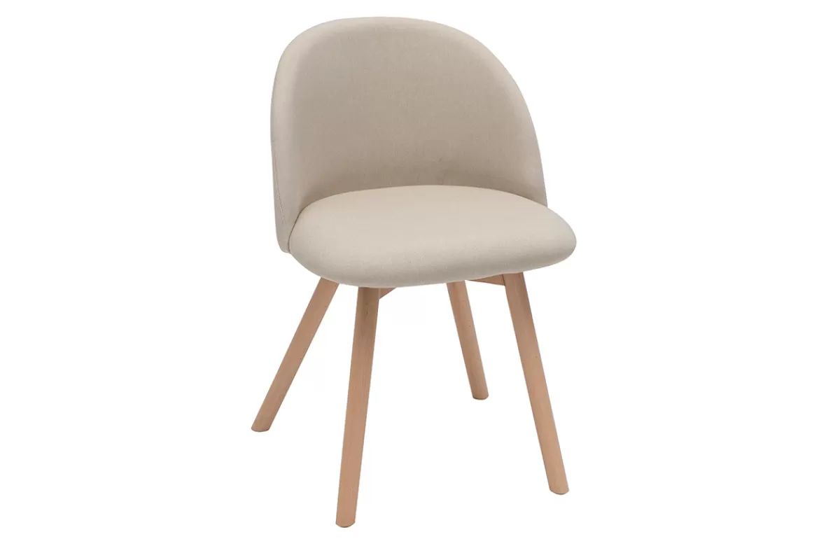 Miliboo Sillas Modernas-Set de 2 sillas nórdicas de tela beige y haya maciza CELESTE