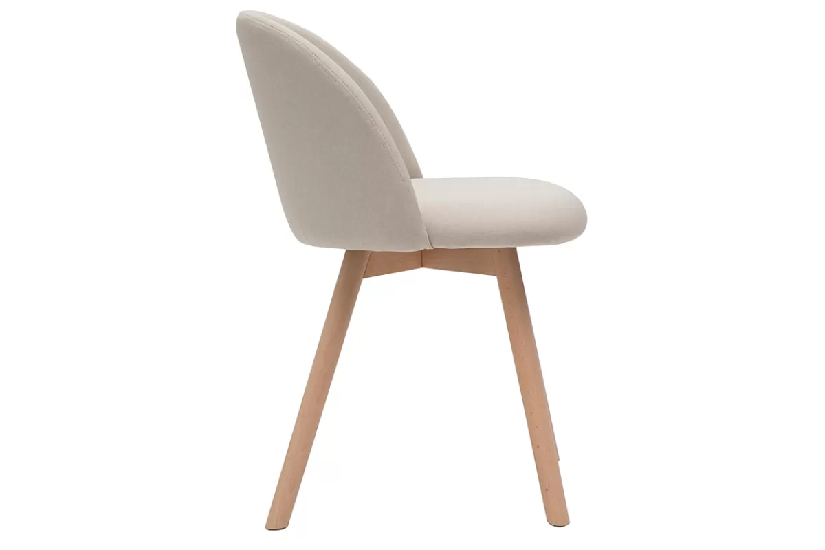 Miliboo Sillas Modernas-Set de 2 sillas nórdicas de tela beige y haya maciza CELESTE