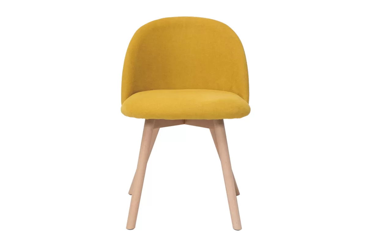 Miliboo Sillas Modernas-Set de 2 sillas nórdicas de tela efecto aterciopelado amarillo mostaza y haya maciza CELESTE