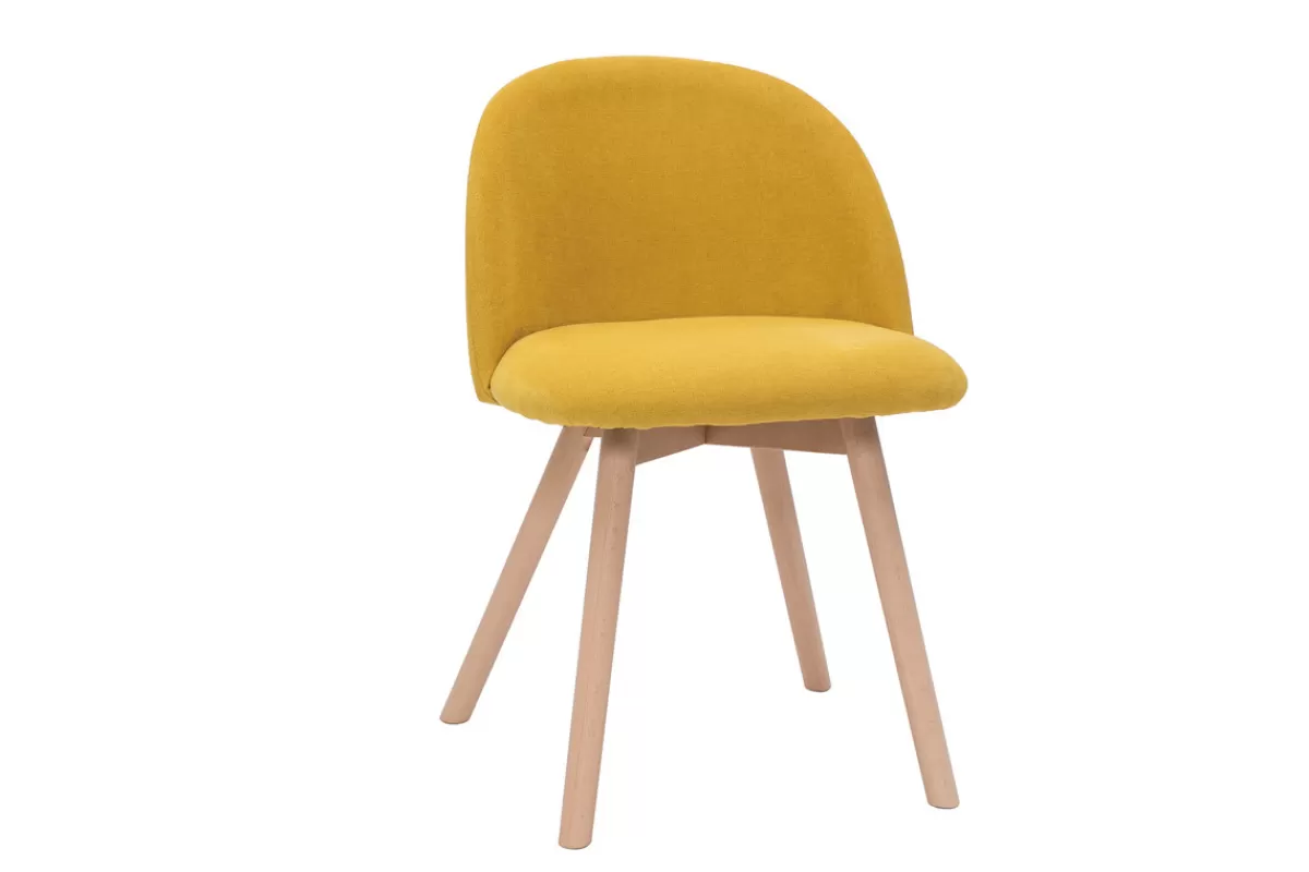 Miliboo Sillas Modernas-Set de 2 sillas nórdicas de tela efecto aterciopelado amarillo mostaza y haya maciza CELESTE