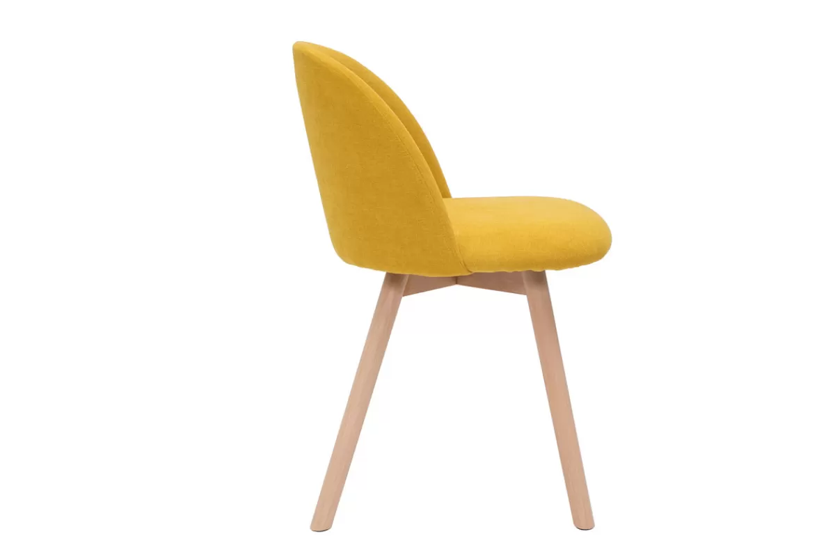 Miliboo Sillas Modernas-Set de 2 sillas nórdicas de tela efecto aterciopelado amarillo mostaza y haya maciza CELESTE