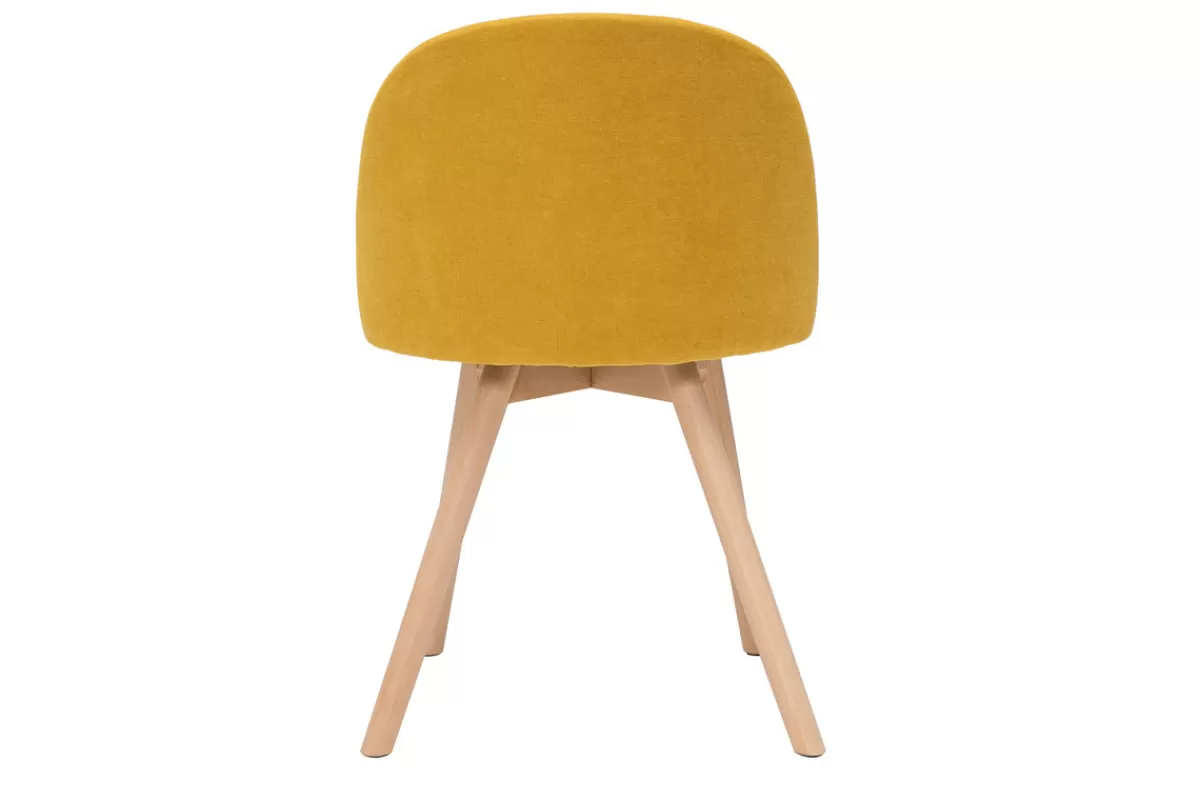 Miliboo Sillas Modernas-Set de 2 sillas nórdicas de tela efecto aterciopelado amarillo mostaza y haya maciza CELESTE