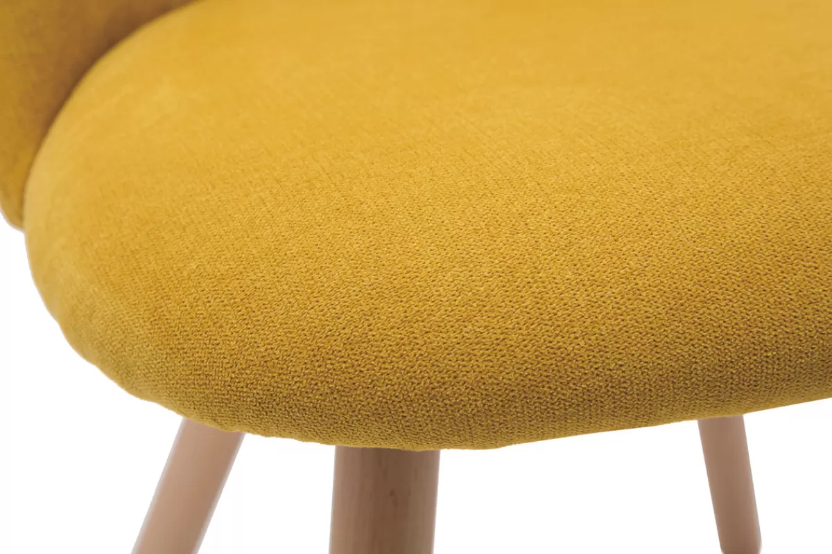 Miliboo Sillas Modernas-Set de 2 sillas nórdicas de tela efecto aterciopelado amarillo mostaza y haya maciza CELESTE