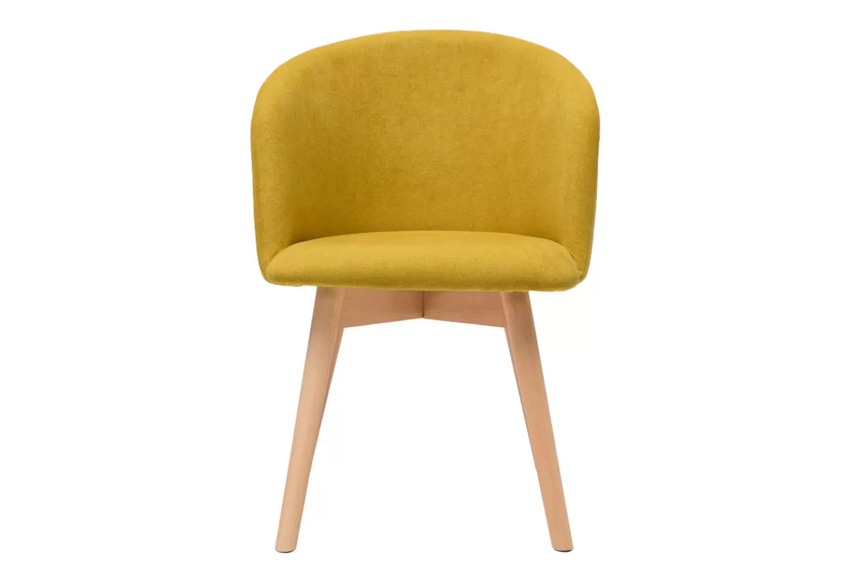 Miliboo Sillas Modernas-Set de 2 sillas nórdicas de tela efecto aterciopelado amarillo mostaza y haya maciza VANITY