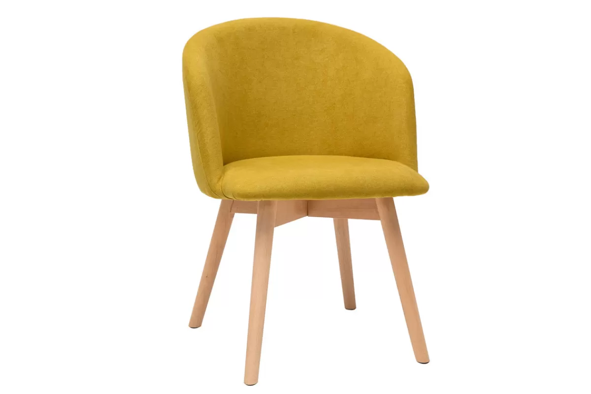 Miliboo Sillas Modernas-Set de 2 sillas nórdicas de tela efecto aterciopelado amarillo mostaza y haya maciza VANITY