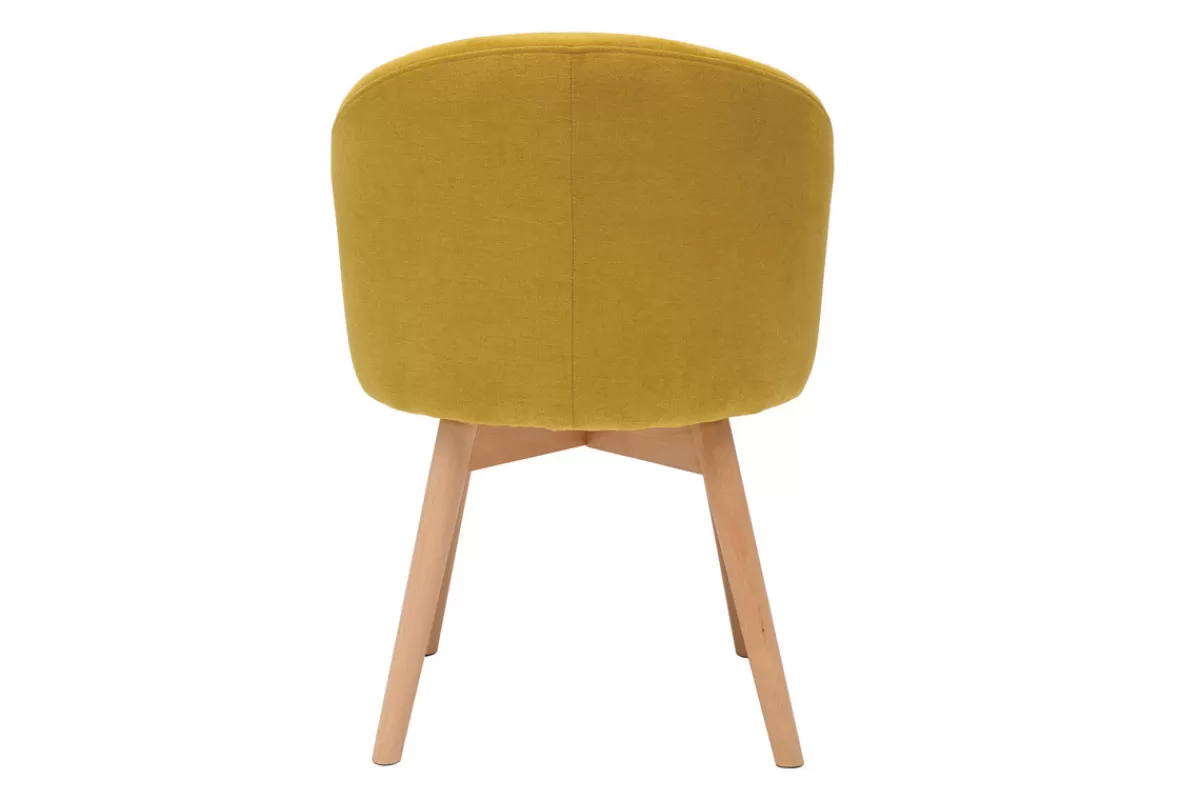 Miliboo Sillas Modernas-Set de 2 sillas nórdicas de tela efecto aterciopelado amarillo mostaza y haya maciza VANITY