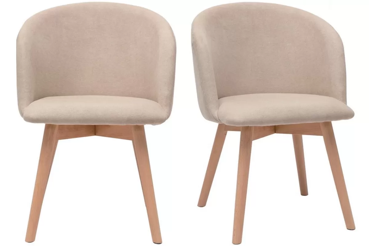 Miliboo Sillas Modernas-Set de 2 sillas nórdicas de tela efecto aterciopelado beige y haya maciza VANITY
