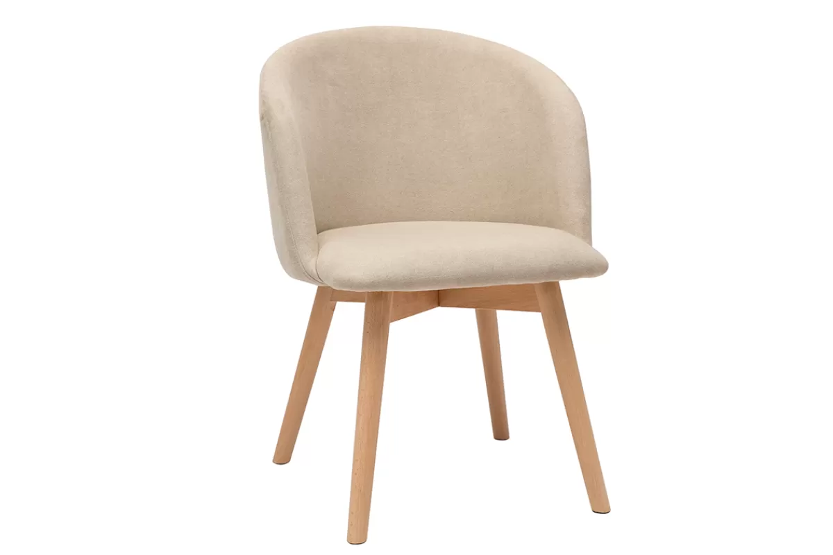 Miliboo Sillas Modernas-Set de 2 sillas nórdicas de tela efecto aterciopelado beige y haya maciza VANITY