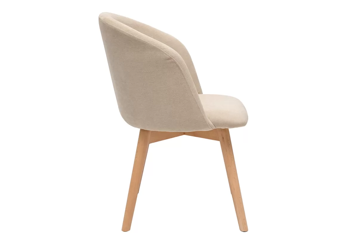 Miliboo Sillas Modernas-Set de 2 sillas nórdicas de tela efecto aterciopelado beige y haya maciza VANITY