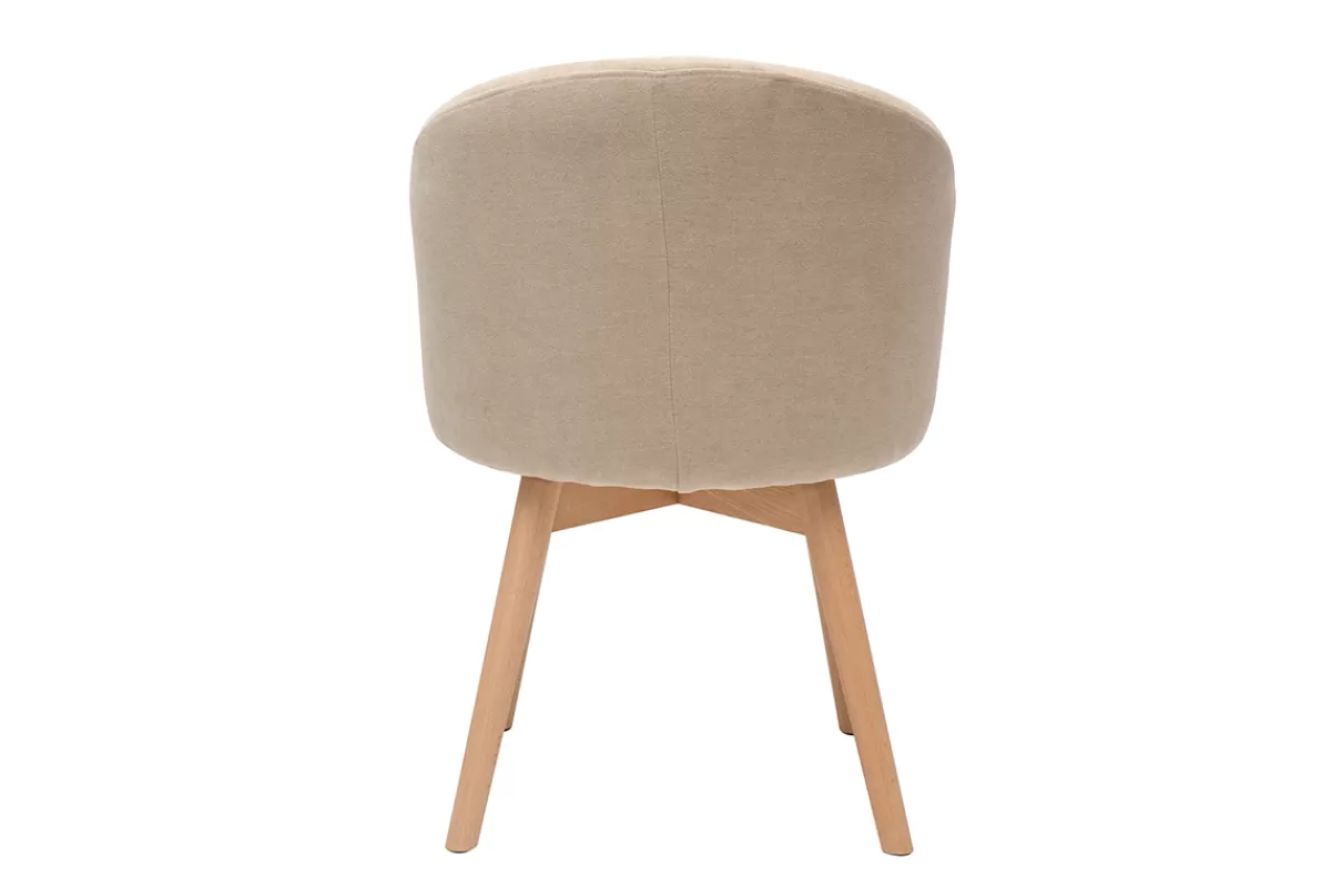 Miliboo Sillas Modernas-Set de 2 sillas nórdicas de tela efecto aterciopelado beige y haya maciza VANITY