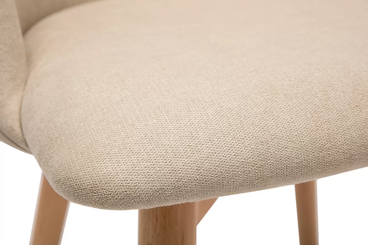 Miliboo Sillas Modernas-Set de 2 sillas nórdicas de tela efecto aterciopelado beige y haya maciza VANITY