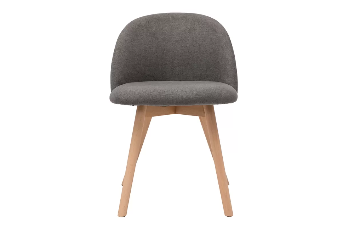 Miliboo Sillas Modernas-Set de 2 sillas nórdicas de tela efecto aterciopelado gris y haya maciza CELESTE