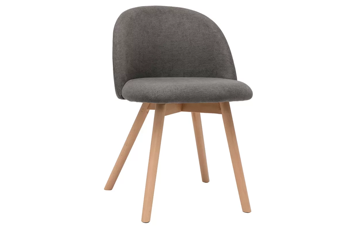 Miliboo Sillas Modernas-Set de 2 sillas nórdicas de tela efecto aterciopelado gris y haya maciza CELESTE