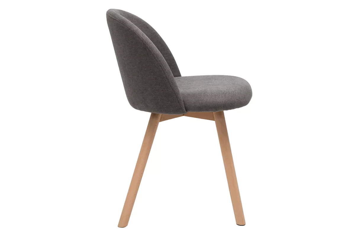 Miliboo Sillas Modernas-Set de 2 sillas nórdicas de tela efecto aterciopelado gris y haya maciza CELESTE