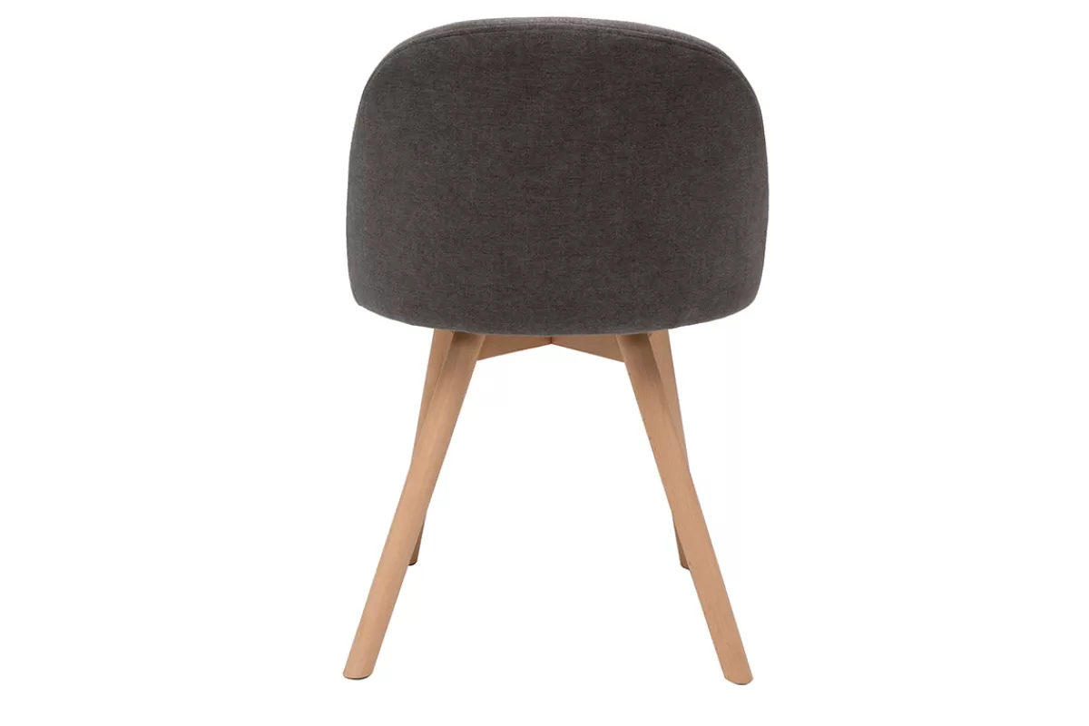 Miliboo Sillas Modernas-Set de 2 sillas nórdicas de tela efecto aterciopelado gris y haya maciza CELESTE