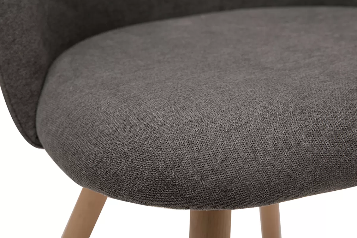 Miliboo Sillas Modernas-Set de 2 sillas nórdicas de tela efecto aterciopelado gris y haya maciza CELESTE