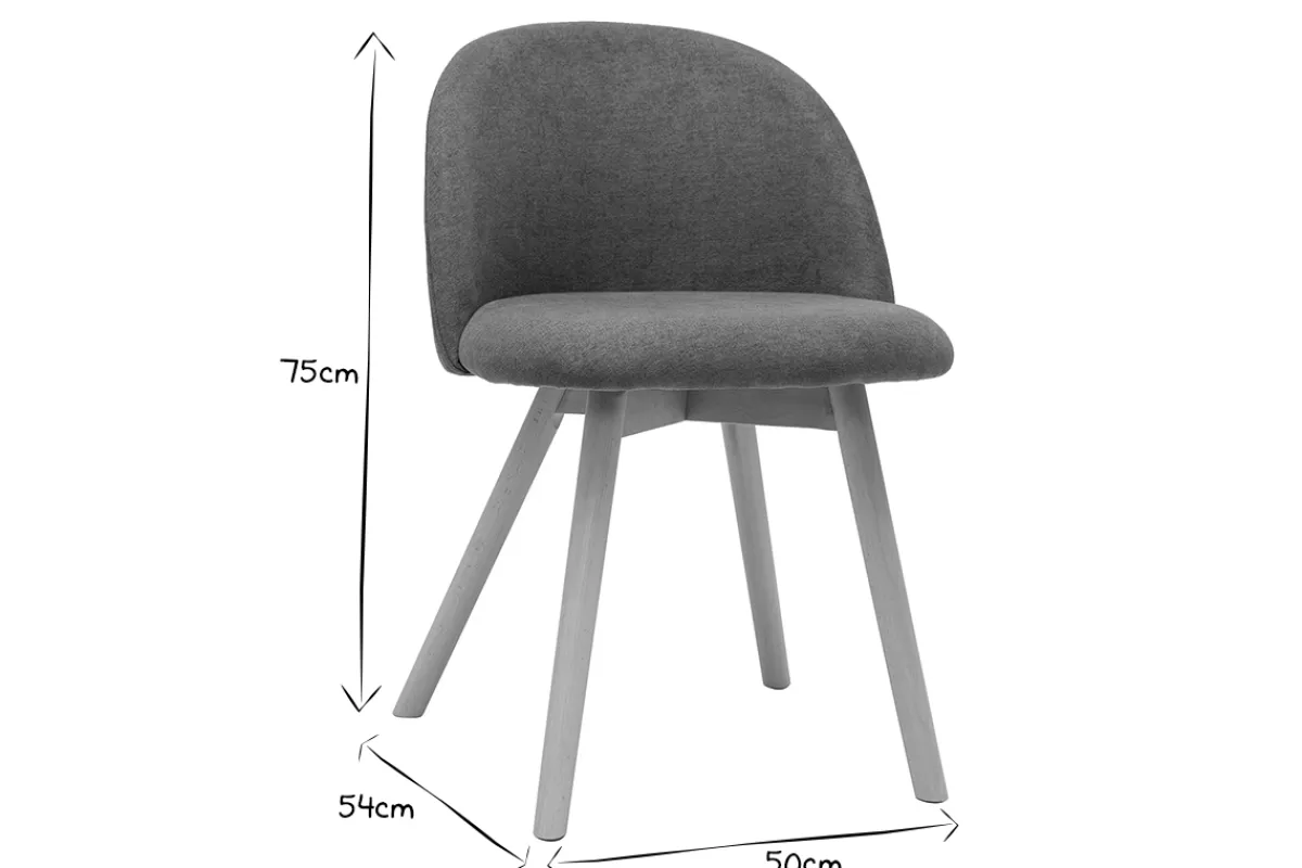 Miliboo Sillas Modernas-Set de 2 sillas nórdicas de tela efecto aterciopelado gris y haya maciza CELESTE