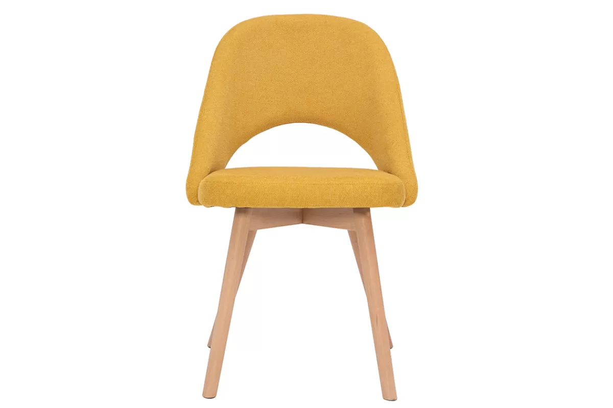 Miliboo Sillas Modernas-Set de 2 sillas nórdicas de tela efecto aterciopelado texturizado amarillo mostaza con patas de haya maciza COSETTE