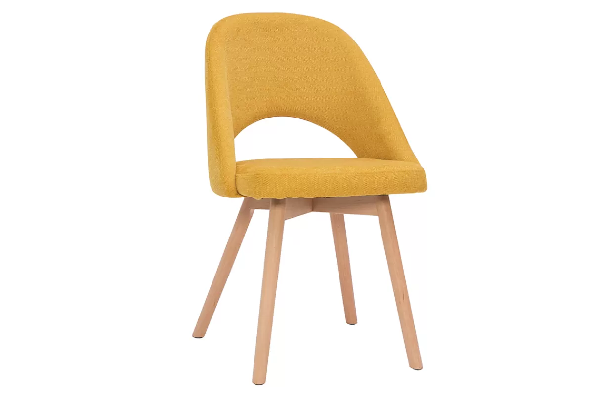 Miliboo Sillas Modernas-Set de 2 sillas nórdicas de tela efecto aterciopelado texturizado amarillo mostaza con patas de haya maciza COSETTE