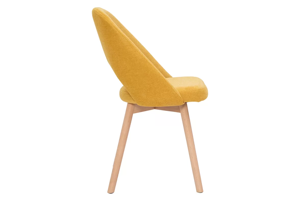 Miliboo Sillas Modernas-Set de 2 sillas nórdicas de tela efecto aterciopelado texturizado amarillo mostaza con patas de haya maciza COSETTE