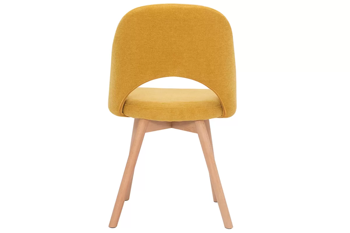 Miliboo Sillas Modernas-Set de 2 sillas nórdicas de tela efecto aterciopelado texturizado amarillo mostaza con patas de haya maciza COSETTE