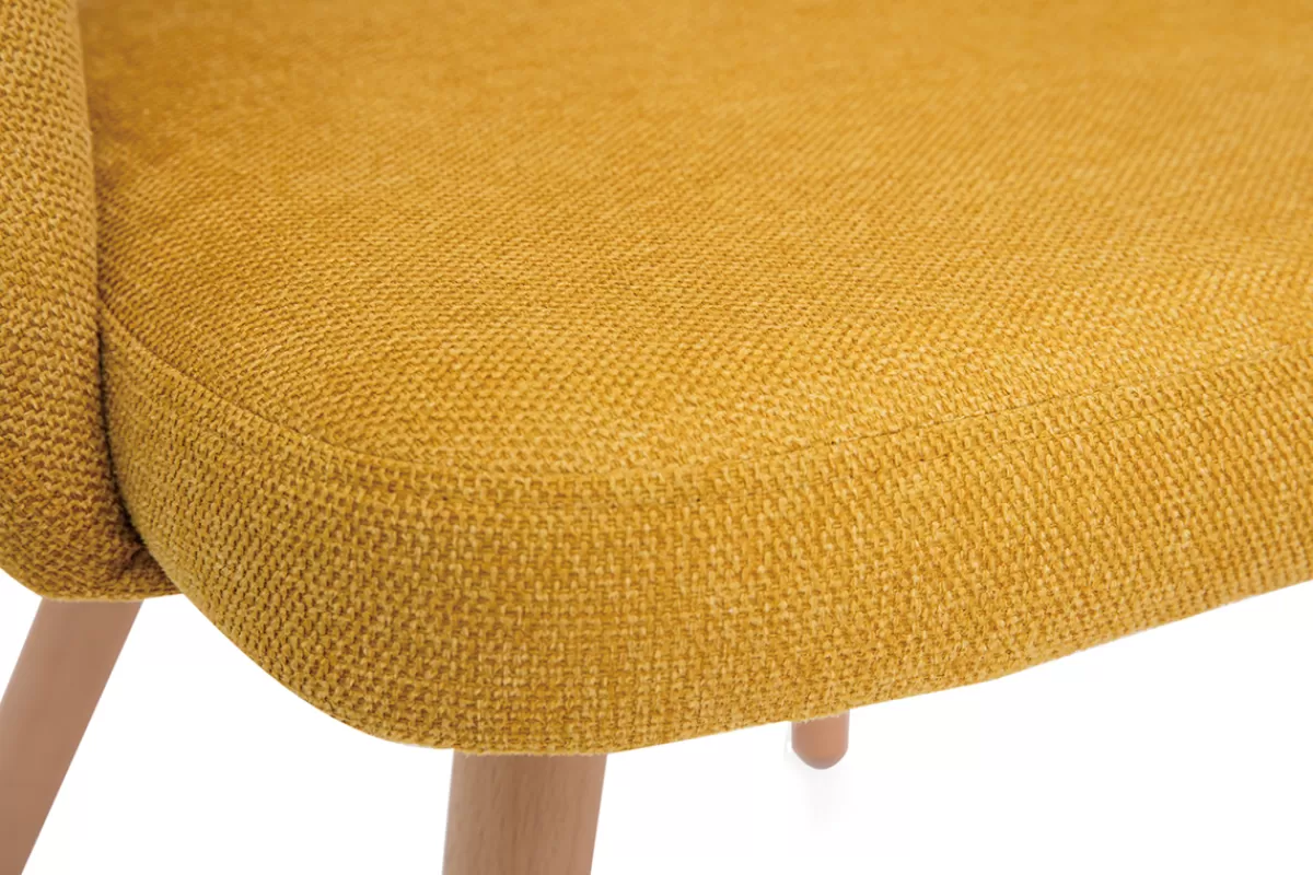 Miliboo Sillas Modernas-Set de 2 sillas nórdicas de tela efecto aterciopelado texturizado amarillo mostaza con patas de haya maciza COSETTE