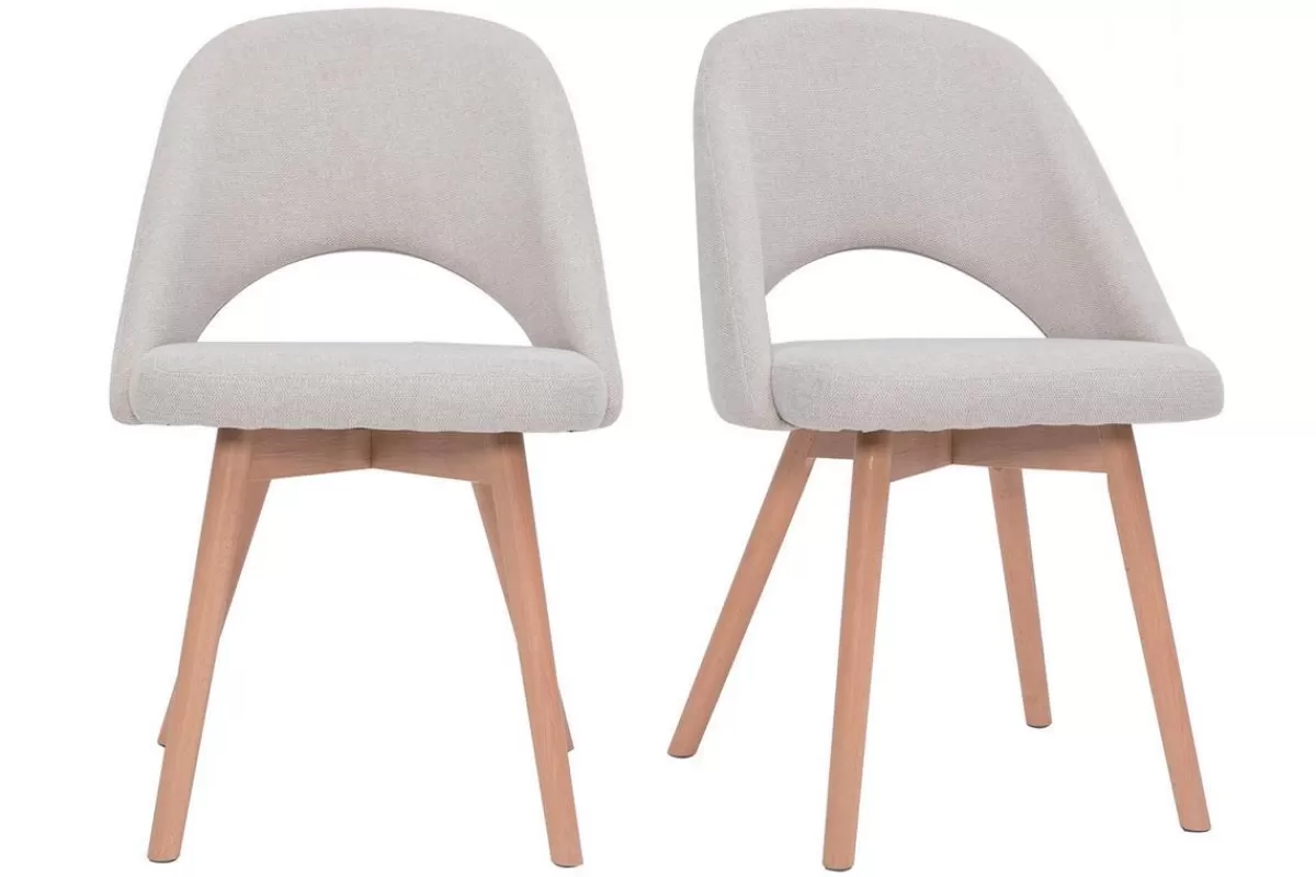 Miliboo Sillas Modernas-Set de 2 sillas nórdicas de tela efecto aterciopelado texturizado beige con patas de haya maciza COSETTE