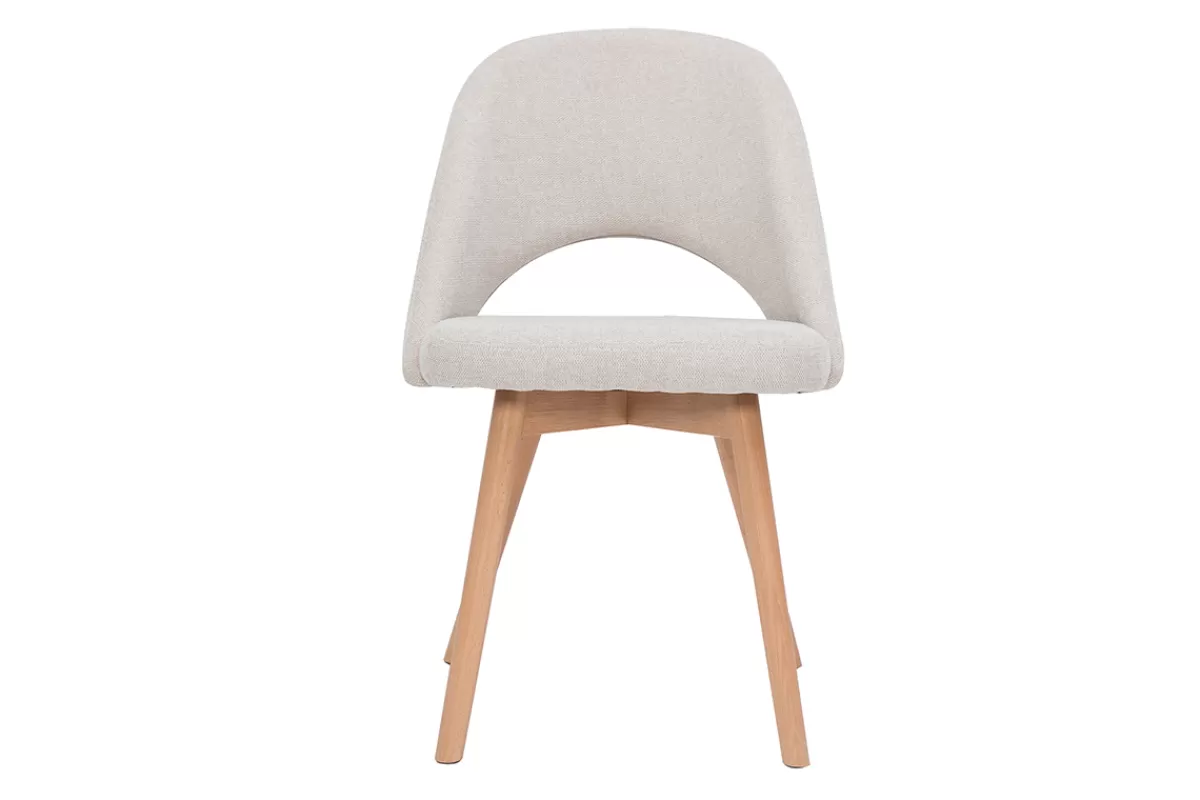 Miliboo Sillas Modernas-Set de 2 sillas nórdicas de tela efecto aterciopelado texturizado beige con patas de haya maciza COSETTE