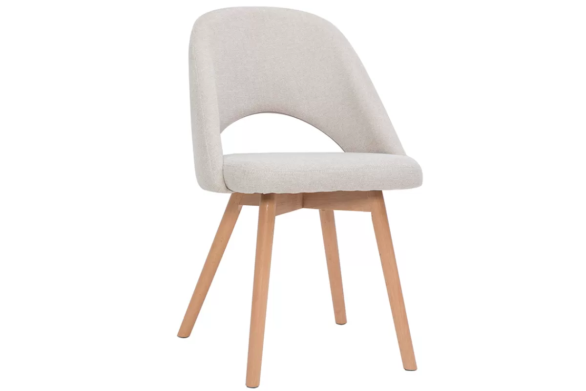 Miliboo Sillas Modernas-Set de 2 sillas nórdicas de tela efecto aterciopelado texturizado beige con patas de haya maciza COSETTE