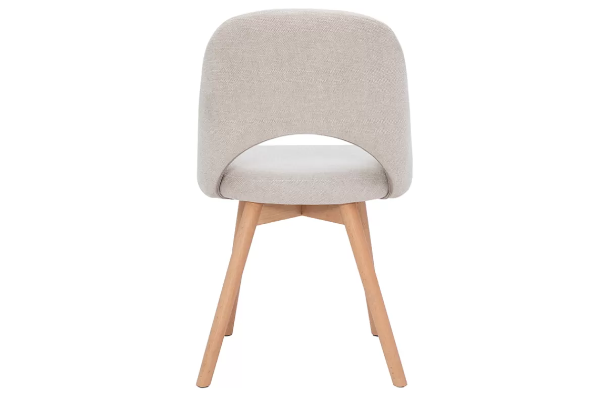 Miliboo Sillas Modernas-Set de 2 sillas nórdicas de tela efecto aterciopelado texturizado beige con patas de haya maciza COSETTE