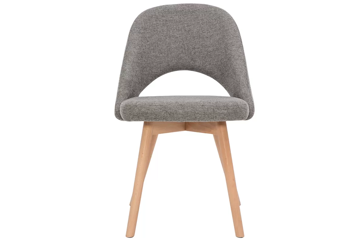 Miliboo Sillas Modernas-Set de 2 sillas nórdicas de tela efecto aterciopelado texturizado gris con patas de haya maciza COSETTE