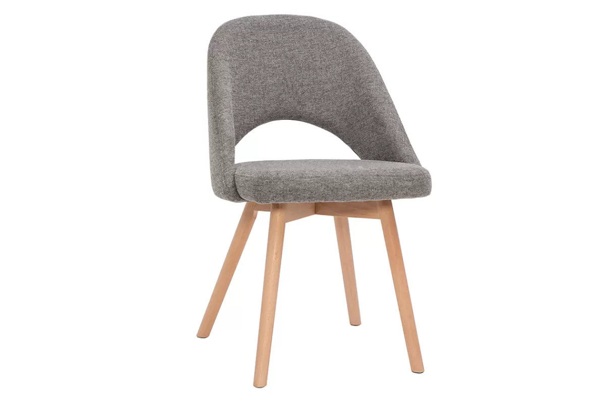 Miliboo Sillas Modernas-Set de 2 sillas nórdicas de tela efecto aterciopelado texturizado gris con patas de haya maciza COSETTE