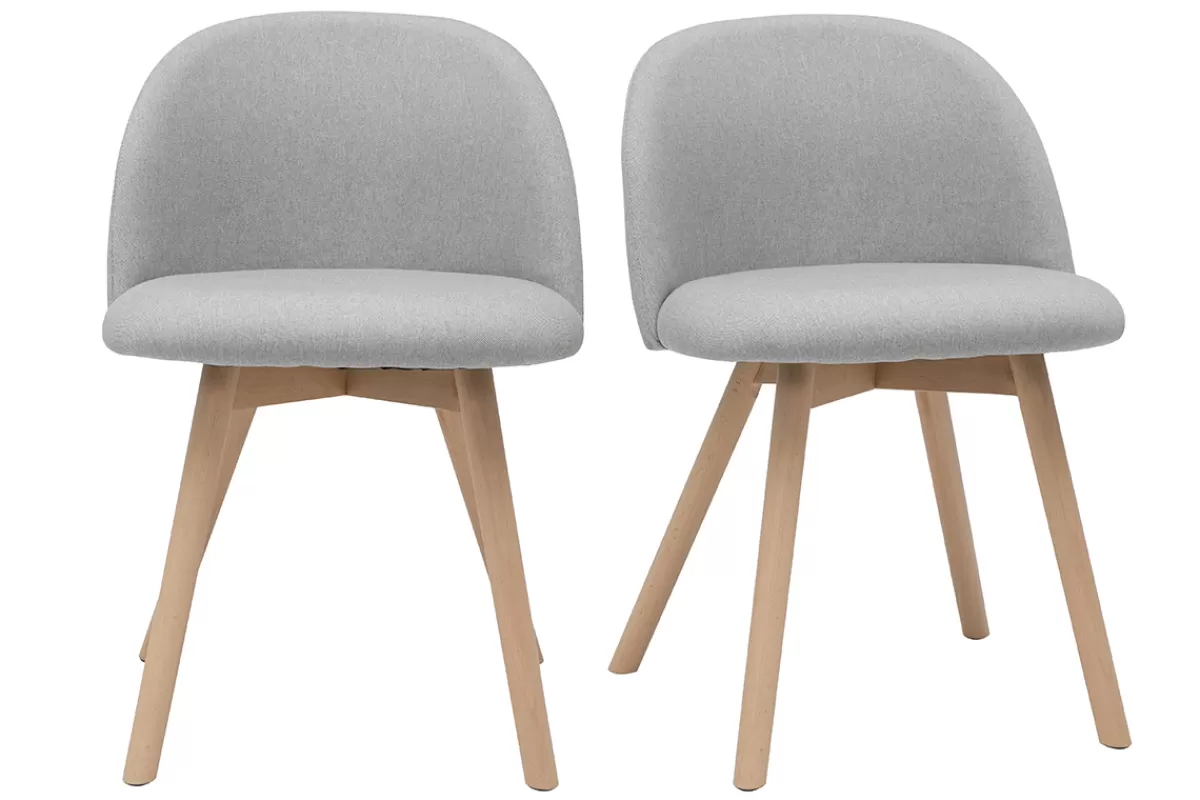 Miliboo Sillas Modernas-Set de 2 sillas nórdicas de tela gris clara y haya maciza CELESTE
