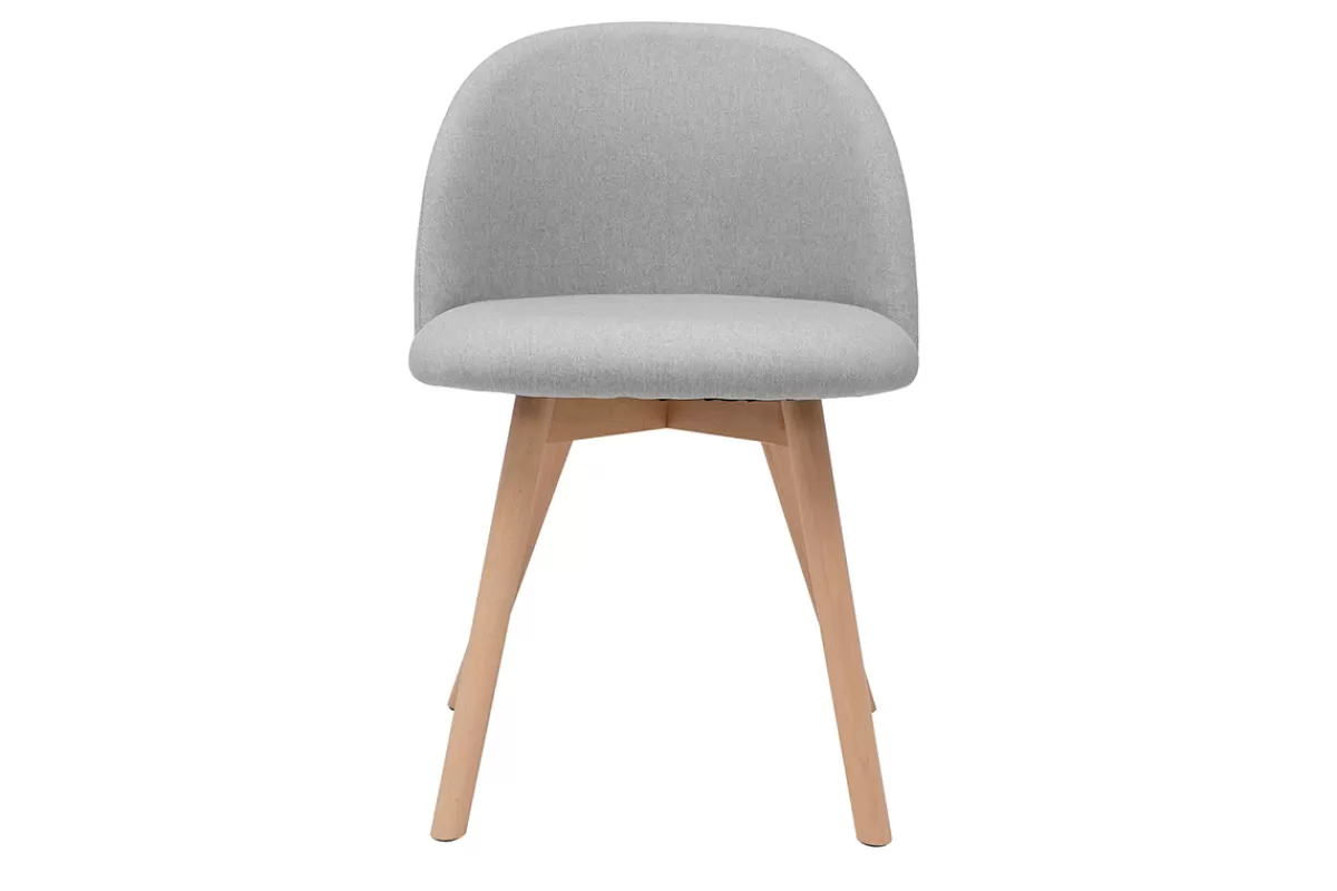 Miliboo Sillas Modernas-Set de 2 sillas nórdicas de tela gris clara y haya maciza CELESTE