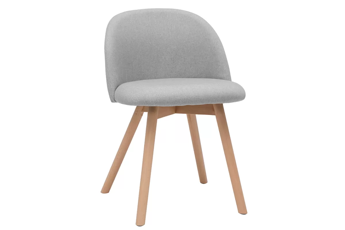 Miliboo Sillas Modernas-Set de 2 sillas nórdicas de tela gris clara y haya maciza CELESTE