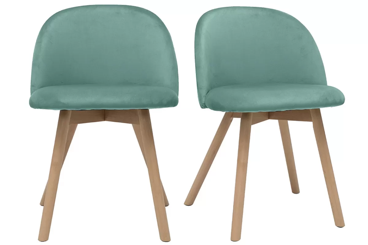 Miliboo Sillas Modernas-Set de 2 sillas nórdicas de tela verde celadón y haya maciza CELESTE