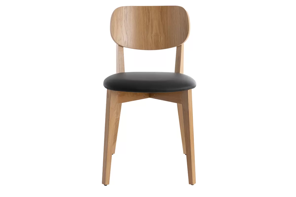 Miliboo Sillas Modernas | Sillas De Madera-Set de 2 sillas vintage de roble con asiento negro LUCIA