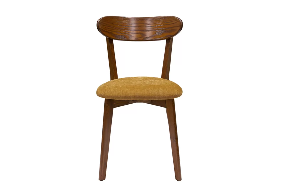 Miliboo Sillas Modernas | Sillas De Madera-Set de 2 sillas vintage de roble oscuro y tejido efecto aterciopelado amarillo mostaza DOVE