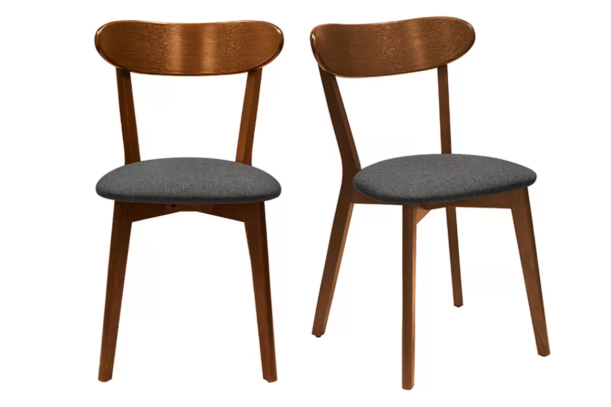 Miliboo Sillas Modernas | Sillas De Madera-Set de 2 sillas vintage roble oscuro y asiento gris DOVE