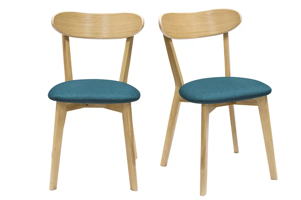 Miliboo Sillas Modernas | Sillas De Madera-Set de 2 sillas vintage roble y asiento azul pavo real DOVE