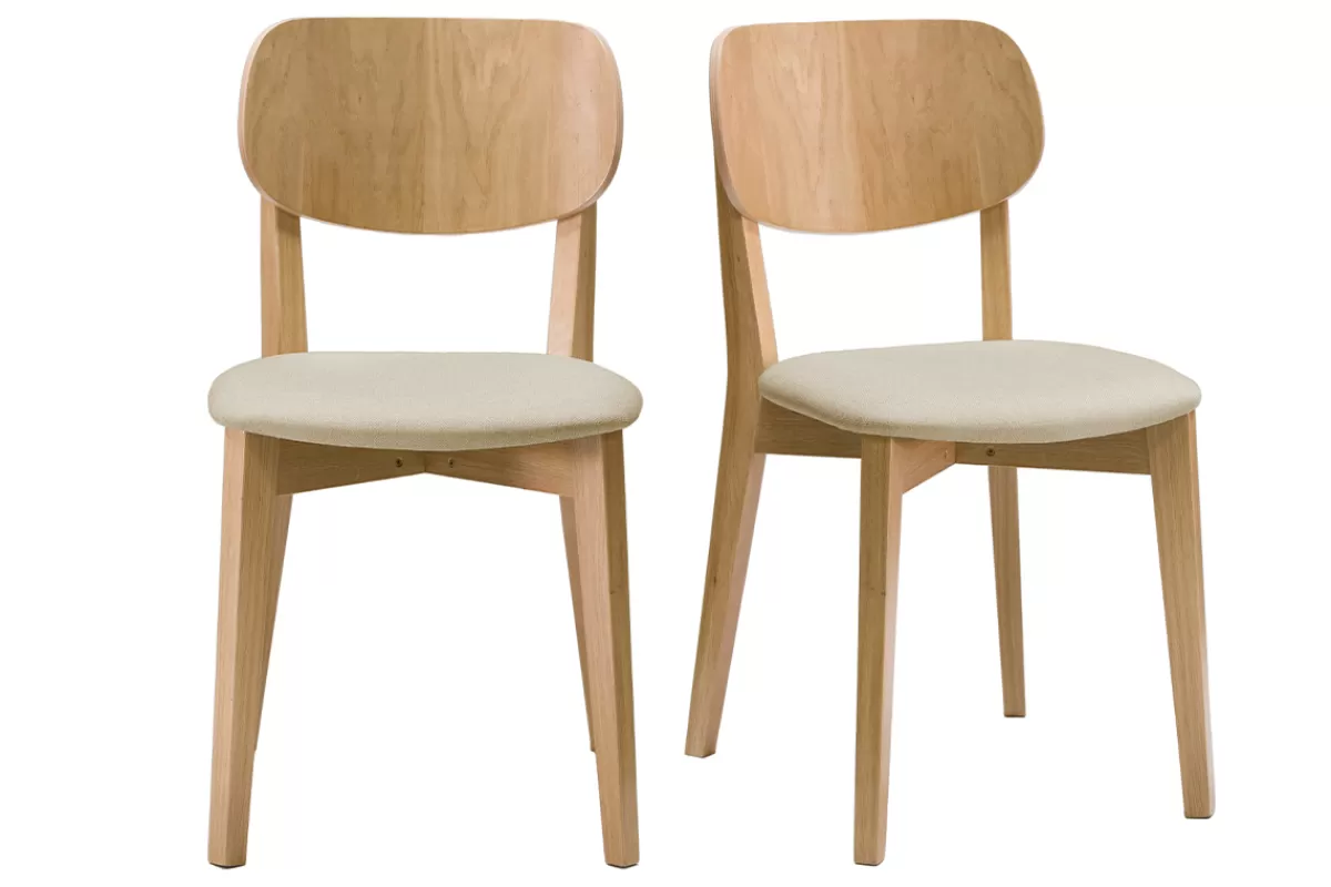 Miliboo Sillas Modernas | Sillas De Madera-Set de 2 sillas vintage roble y asiento beige LUCIA