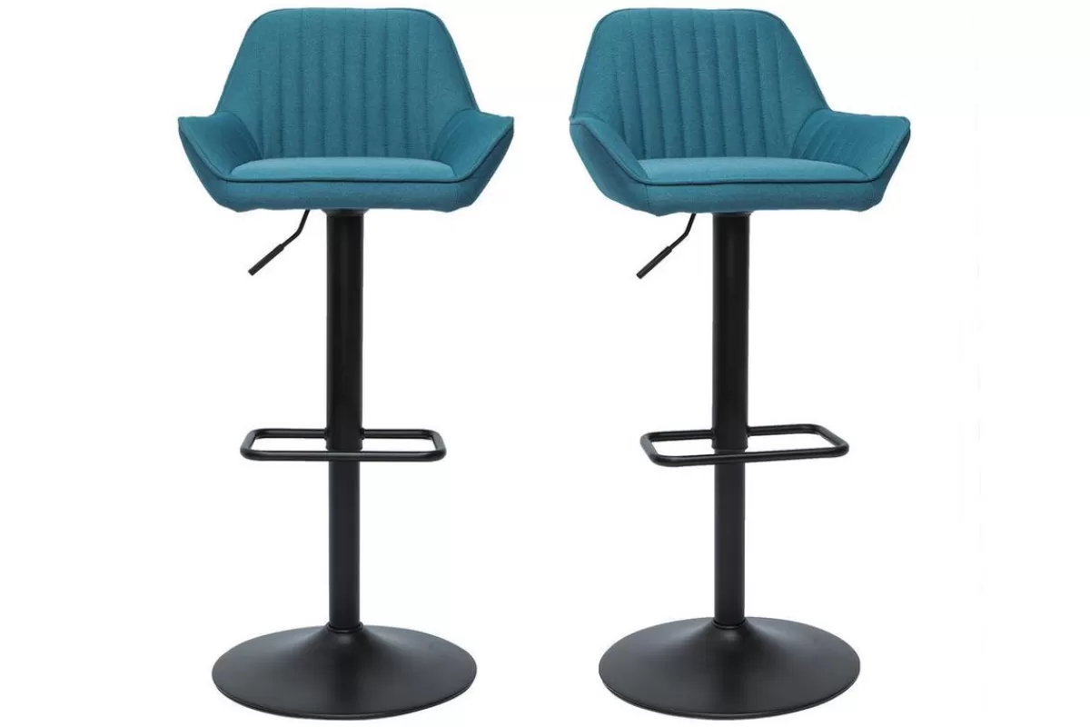 Miliboo Taburetes De Bar-Set de 2 taburetes de cocina ajustables de diseño de tejido azul petróleo RONNIE