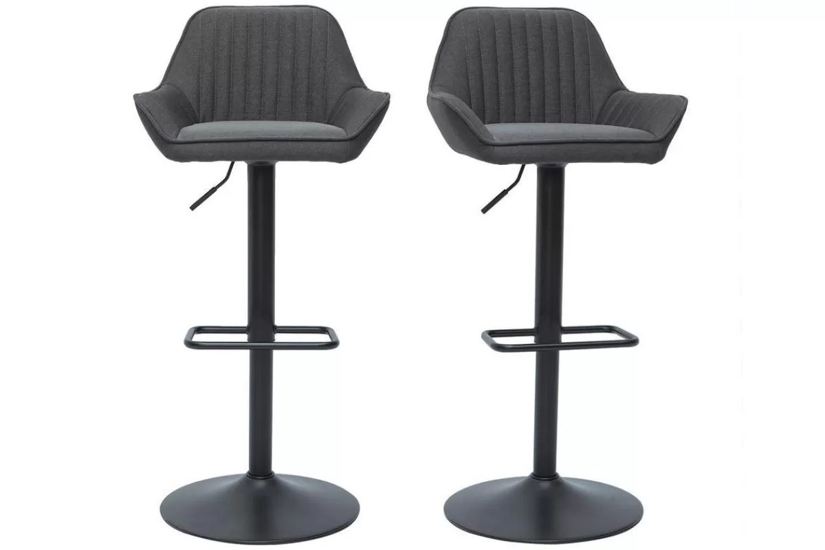 Miliboo Taburetes De Bar-Set de 2 taburetes de cocina ajustables de diseño de tejido gris antracita RONNIE