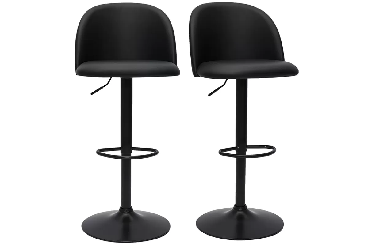Miliboo Taburetes De Bar-Set de 2 taburetes de cocina ajustables de poliuretano negro y metal negro CELESTE