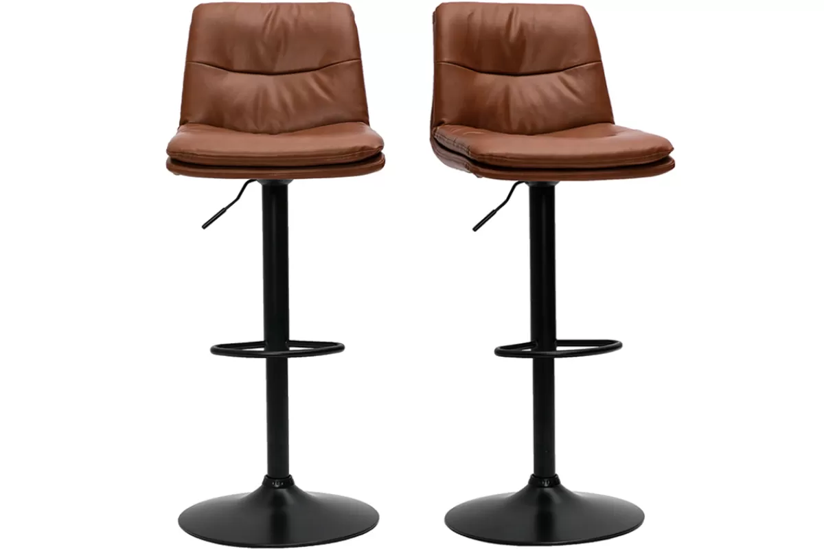Miliboo Taburetes De Bar-Set de 2 taburetes de cocina ajustables de poliuretano negro y metal negro HASTA