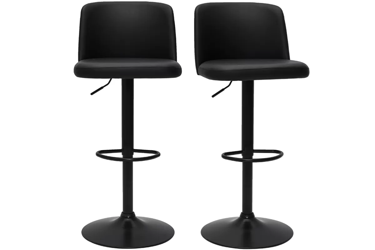 Miliboo Taburetes De Bar-Set de 2 taburetes de cocina ajustables de poliuretano negro y metal negro MONTI