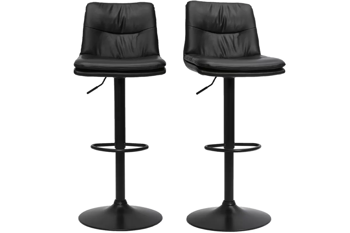 Miliboo Taburetes De Bar-Set de 2 taburetes de cocina ajustables de poliuretano negro y metal negro ZUCK