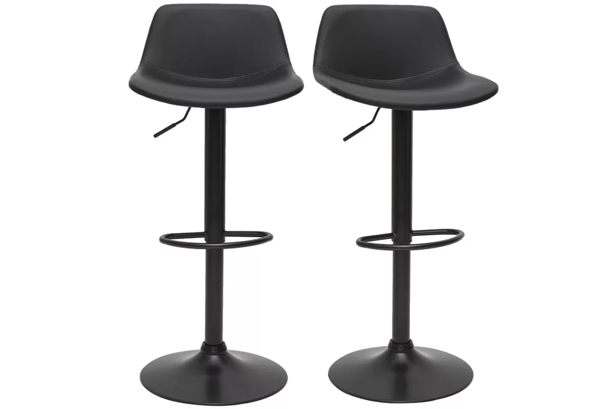 Miliboo Taburetes De Bar-Set de 2 taburetes de cocina ajustables de poliuretano y metal negro NONIE