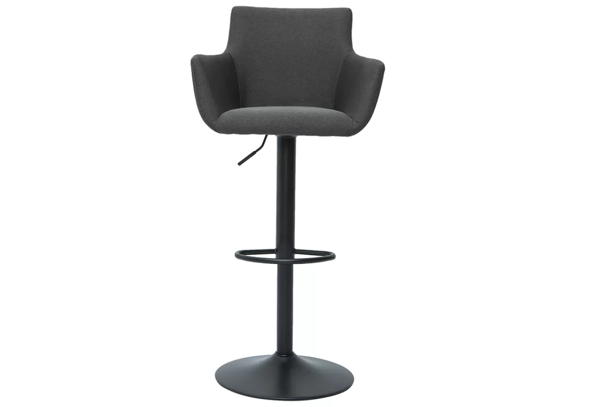 Miliboo Taburetes De Bar-Set de 2 taburetes de cocina ajustables de tela gris antracita y metal negro CARLIE